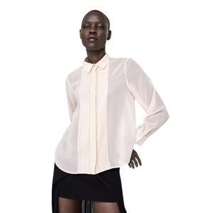 Zara Dusty Pink Sheer Pleated Button-Down Blouse
